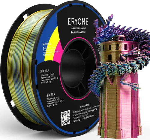 ERYONE Silk Tri-Color PLA, Red & Yellow & Blue