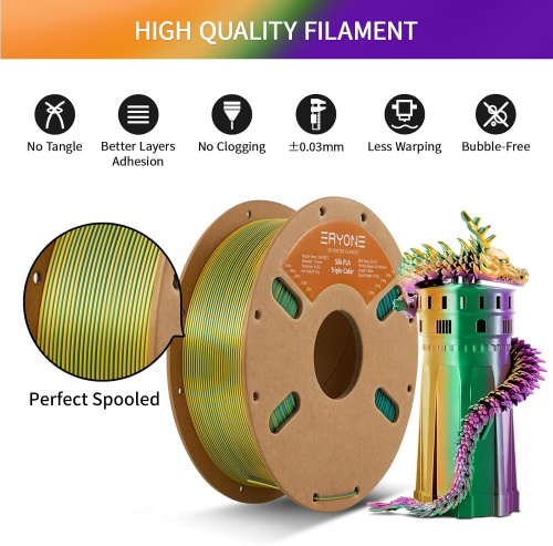 ERYONE Silk Tri-Color PLA, Dark Green & Purple & Yellow