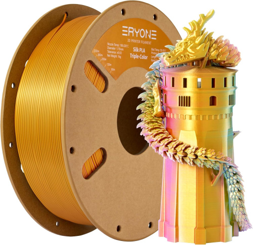 ERYONE Silk Tri-Color PLA, Jewel Green & Orange Red & Gold